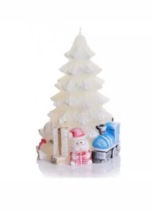 Bartek Candles Świeca dekoracyjna - Choinka biała z prezentami 365g