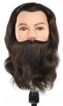 SIBEL Główka fryzjerska z brodą Eric Ciemny brąz 30 cm 100% włosy naturalne