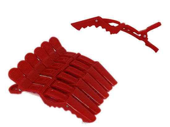 Klipsy Fryzjerskie Plastikowe Czerwone 7,5 cm 6szt